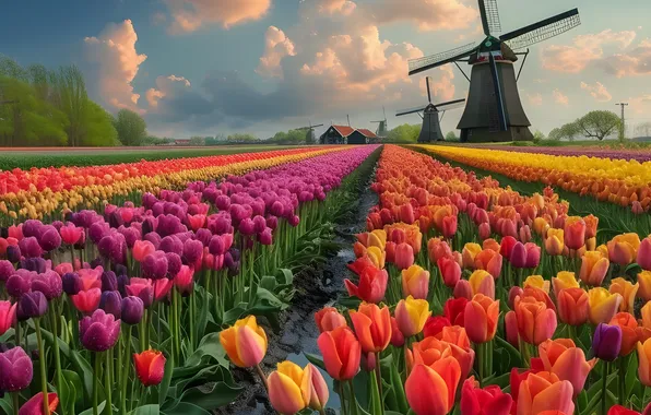 Field, the sky, clouds, flowers, spring, dal, yellow, village