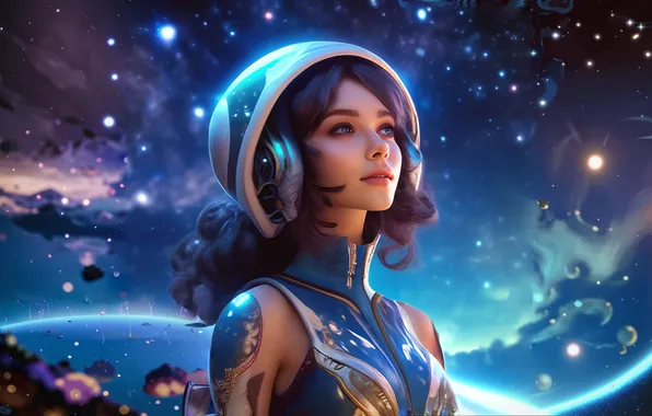 Girl, space, stars, landscape, nature, fiction, the universe, fantasy