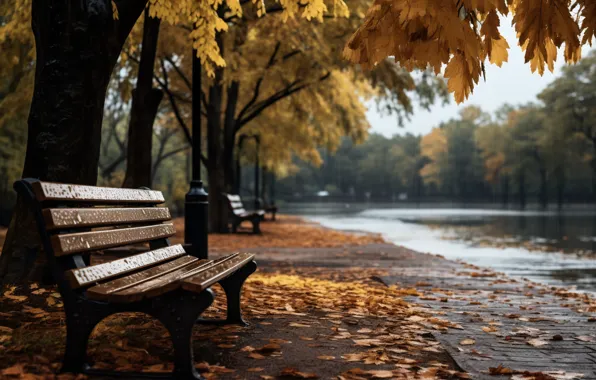 Picture autumn, leaves, bench, Park, trees, park, autumn, leaves