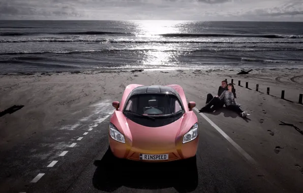 Shore, supercar, a couple, love, rinspeed