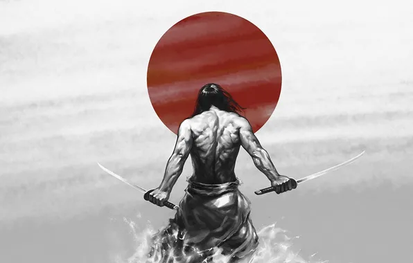 Picture the sun, power, Wallpaper, figure, katana, Japan, warrior, Samurai
