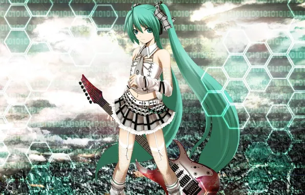 Picture music, guitar, anime, art, Vocaloid, Miku