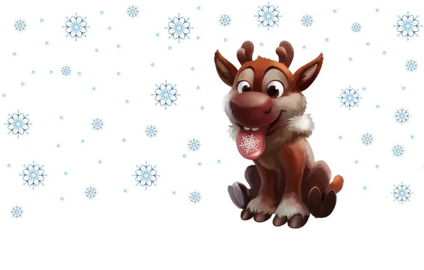 Winter, snow, snowflakes, holiday, new year, deer, art, children's