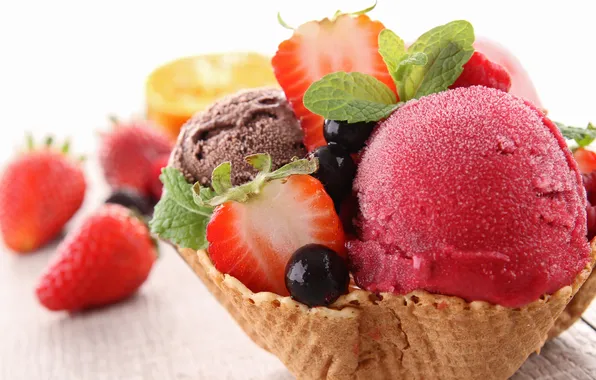 Picture sweet, strawberry, dessert, berries, ice cream