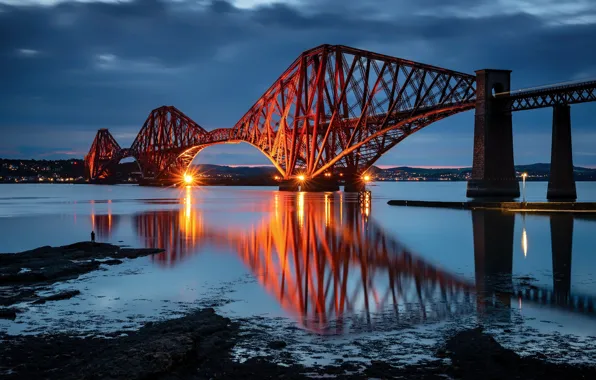 Picture bridge, Scotland, reflection, Blue Hour, South Queensferry