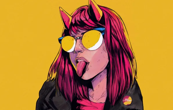 Girl, Language, Glasses, Style, Face, Girl, Horns, Art