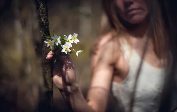 Girl, flowers, background