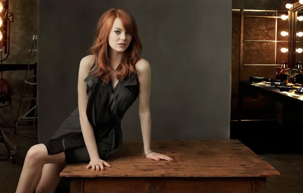 Picture table, dress, actress, red, Emma Stone, Emma Stone