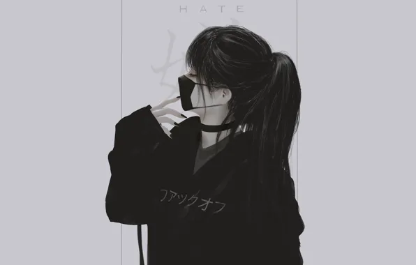 Girl, black, long hair, style, art, mask, choker, Aoi Ogata