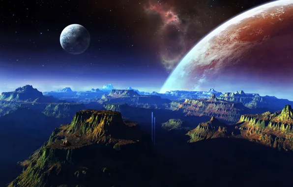 Space, mountains, planet