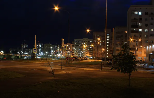 The sky, night, street, building, home, spring, the evening, lights