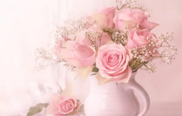 Picture flowers, roses, bouquet, pitcher