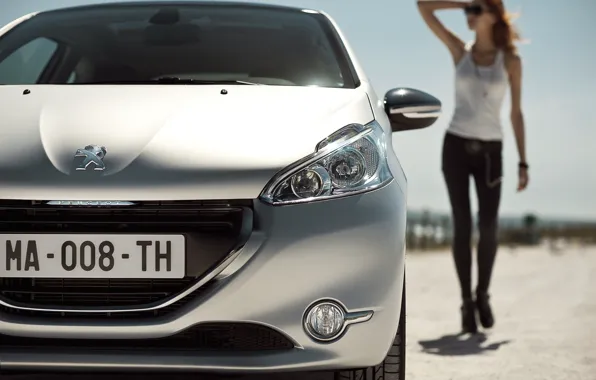 The sky, girl, Auto, glasses, Peugeot