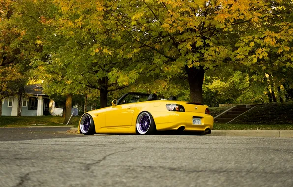 Picture autumn, leaves, convertible, honda, jdm, yellow, s2000, srtance nation