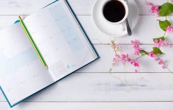 Flowers, coffee, handle, Notepad