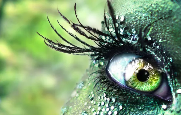 Girl, green, eyes, rhinestones