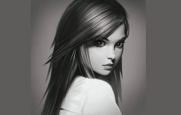 Look, girl, face, portrait, shoulders, Ilya Kuvshinov