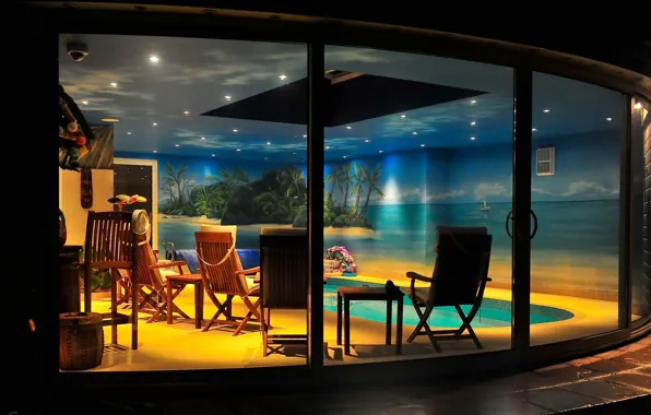 Picture design, house, style, Villa, interior, pool, living space, pool at night