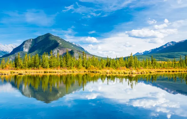 Picture autumn, the sky, trees, mountains, lake, Canada, Albert, Banff National Park