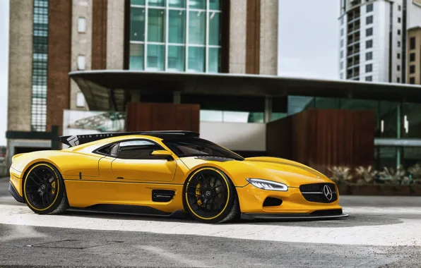 Auto, Yellow, Machine, GTR, Mercedes, Car, AMG, Concept Art