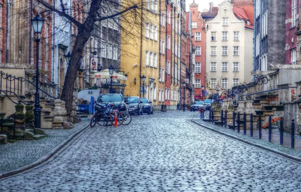 Car, street, building, poland, gdansk