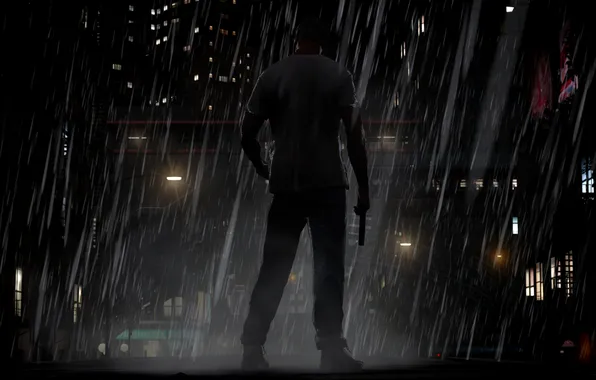 The city, rain, male, GTA IV