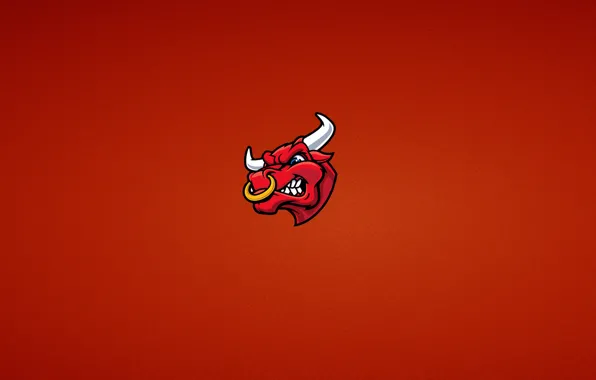 Picture red, minimalism, head, evil, horns, bull, bull