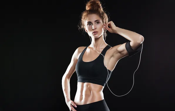 Picture music, woman, posing, fitness, listening