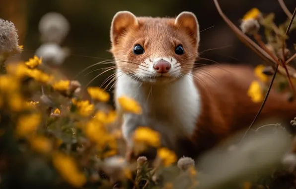Look, flowers, branches, nature, muzzle, bokeh, marten, AI art