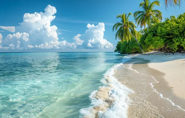 Picture sand, sea, wave, beach, summer, the sky, clouds, landscape