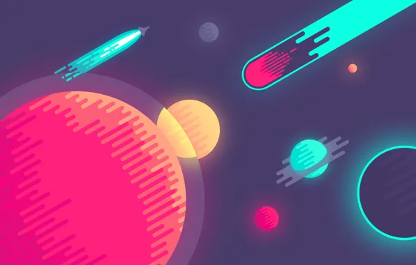 Space, circles, graphics, planet, minimalism, comet