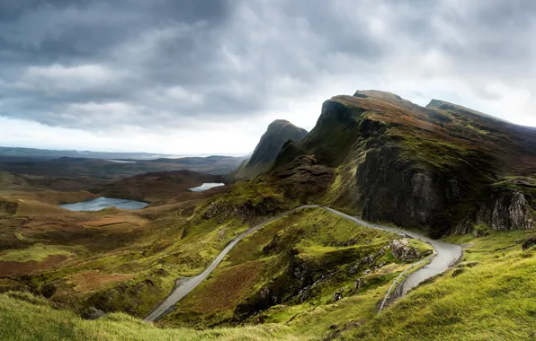 Picture road, summer, the sky, clouds, mountains, green, overcast, hills