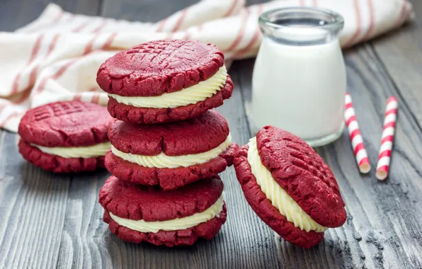 Picture milk, cookies, cream, cakes, sweet