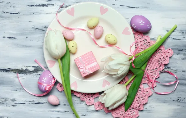 Picture flowers, eggs, spring, colorful, Easter, happy, pink, flowers