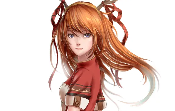 Girl, background, hair, anime, art, red, look. horns