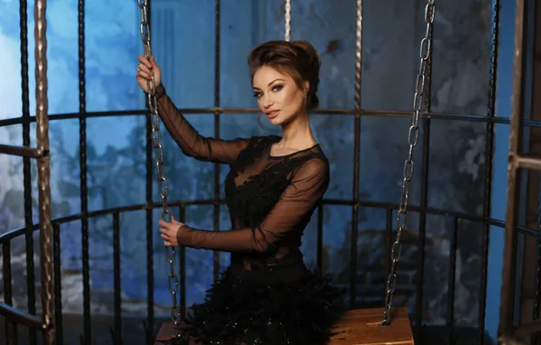 Girl, swing, brunette, girl, woman, Maria Kuzakova