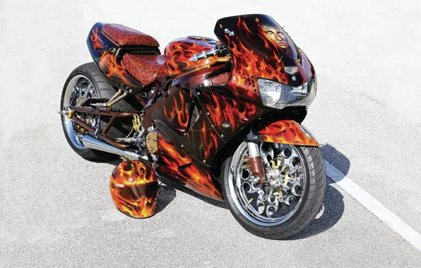 Picture FIRE, ROAD, HELMET, FLAME, AIRBRUSHING, SPORTBIKE, TUNING, DRIVES