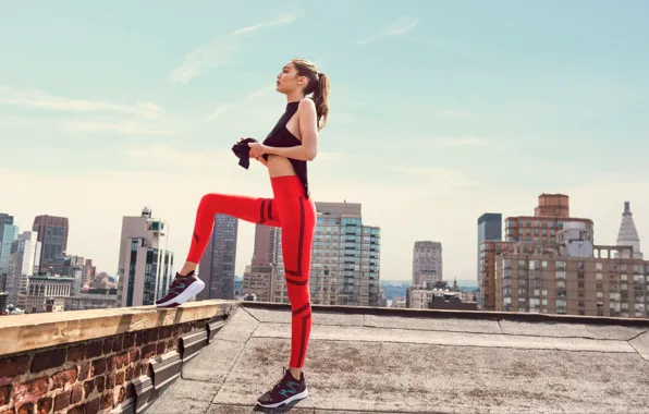 Picture pose, model, sneakers, slim figure, Gigi Hadid, Gigi Hadid, the girl on the roof, sports …