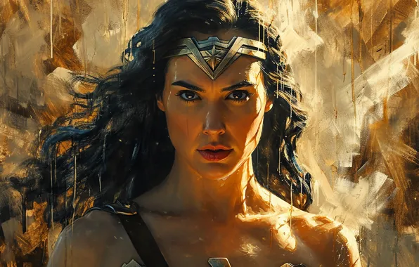 Girl, portrait, picture, painting, strokes, Amazon, Gal Gadot, Gal Gadot