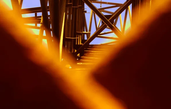 Light, Macro, post, shadows, blue sky, connection, metalwork