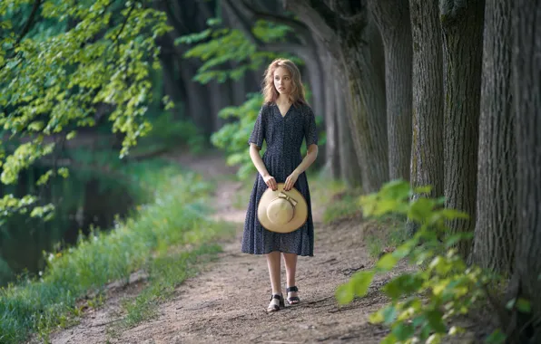 Picture dress, hat, alley, Alexander Vinogradov, Olesya Parvatov