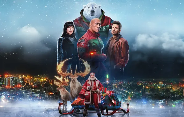 Christmas, New year, Santa Claus, deer, polar bear, Red One