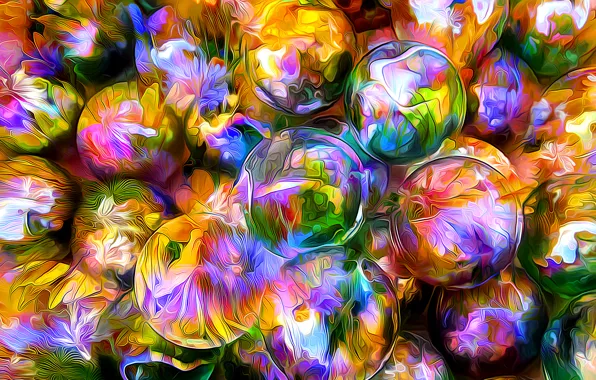 Picture line, flowers, reflection, rendering, ball, petals