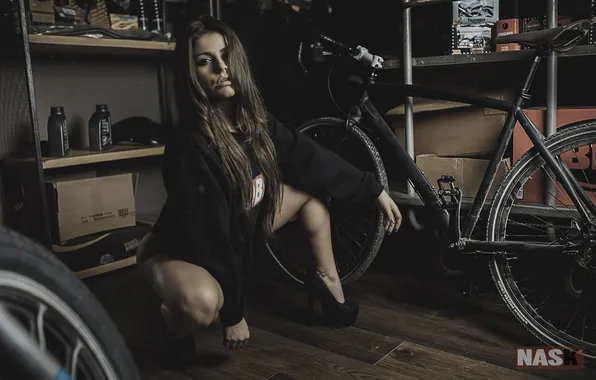 Girl, bike, photographer, heels, girl, photography, photographer, Nask To