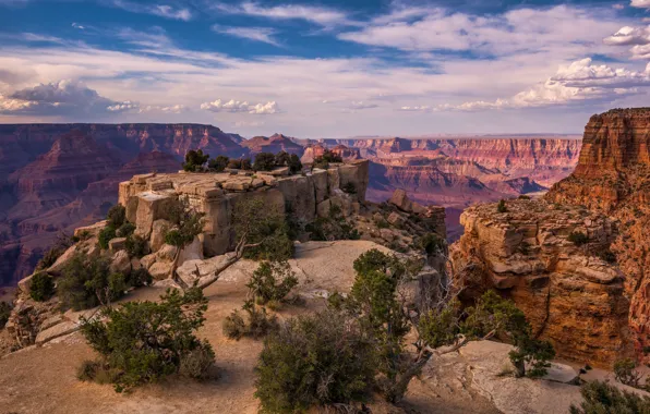 Picture the sky, clouds, rocks, canyon, AZ, USA, Grand Canyon
