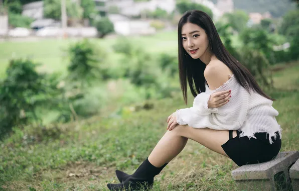 Skirt, brunette, legs, Asian, jacket