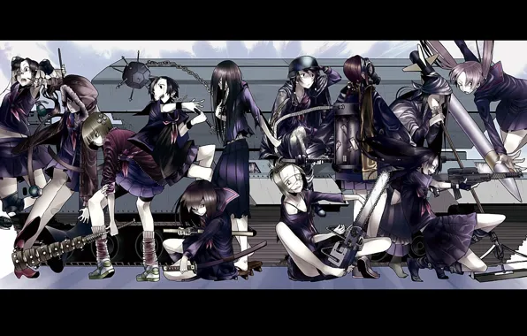 Tank, gas mask, gang, guns, grenades, Tomboy, chainsaw, club