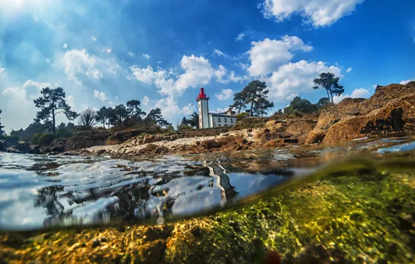 Landscape, nature, river, France, lighthouse, The lighthouse of Sainte-Marine, Odet