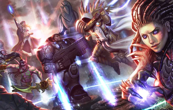 Picture starcraft, warcraft, Jim Raynor, sarah kerrigan, Tyrael, Heroes of the Storm, Archangel of Justice, illidan …