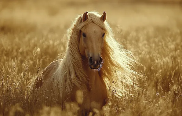 Field, look, face, light, nature, horse, horse, portrait